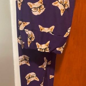 TC Lularoe leggings purple with cats and polka dots
